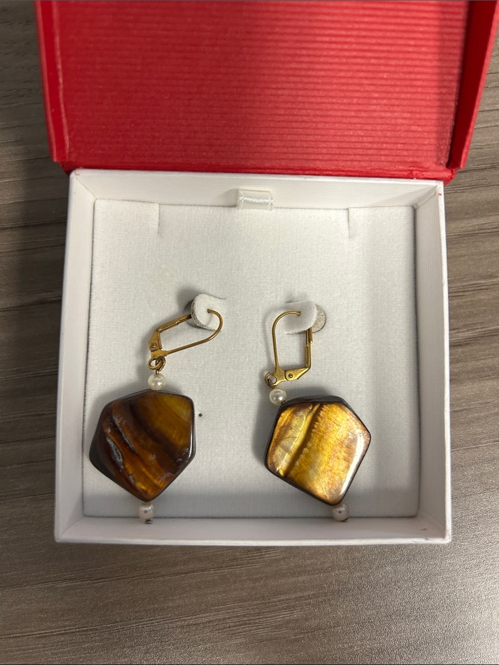 Gold-Tone Brown Iridescent Drop Earrings - Elegant Women's Jewelry